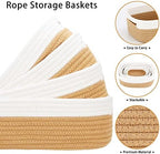 7 Piece Cotton Rope Woven Basket Set - Small Basket for Baby Nursery, Pets, Montessori, Dog & Cat Toy Boxes, Bathroom Organization Bins (White/Jute) - Image 4