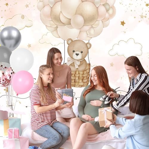 10x8FT Baby Shower Backdrop We Can Bearly Wait Brown Bear Hot Air Balloon Photography Background Newborn Baby Shower Party Decorations Banner Photo Booth Props - Image 6