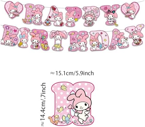 Meledy Birthday Party Supplies, Kawaii Cartoon Party Tableware with Happy Birthday Banner, Tablecloth, Disposable Paper Plates with Napkins for Fans Kids Party Decorations Serves 20 Guests - Image 2