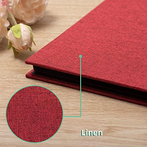 Large Photo Album Self Adhesive for 4x6 8x10 Magnetic Scrapbook Album DIY 60 Black Sticky Pages Linen Cover Photo Album(Red) - Image 4