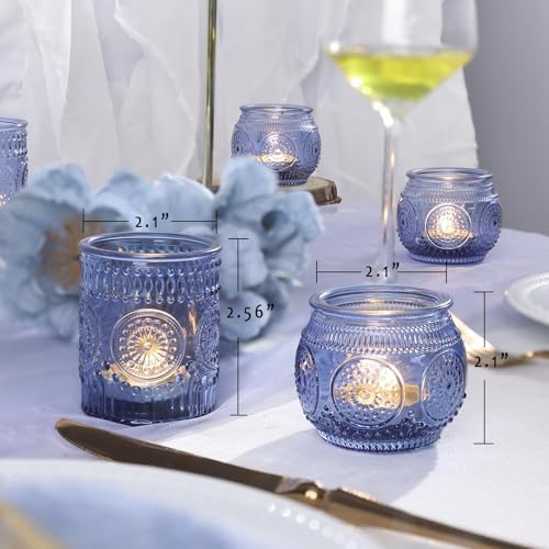 36 Pcs Blue Votive Candle Holders Bulk- Assorted Floral Tea Light Candle Holders for Wedding Table Decor, Blue Centerpieces for Wedding, Bridal Shower, Baby Shower Decorations - Image 2