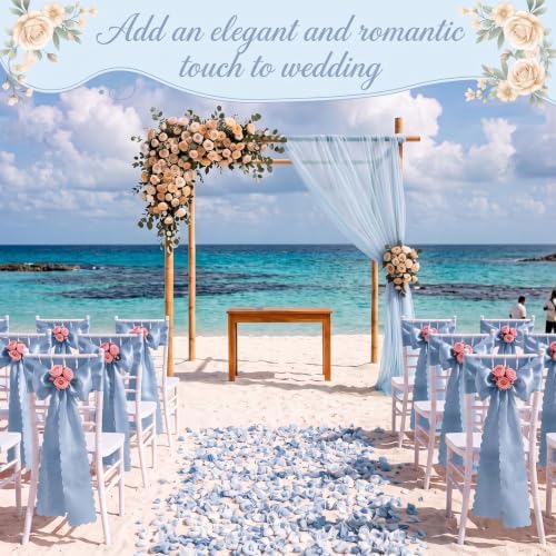 50 Pcs Dusty Blue Satin Chair Sashes Bows, 7 x 108 Inch - Image 6