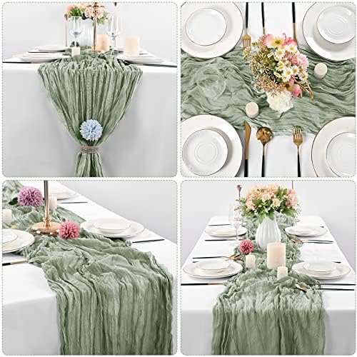 10 Pack Cheesecloth Table Runner 35 x 120 Inch, Sage Green - Image 3