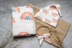 Miaoberry Organic Muslin Baby Swaddle Blanket and Hat Set Newborn Unisex Neutral Boy Girl| Boho Rainbow |Photo Props Birth Announcement Card - Image 2