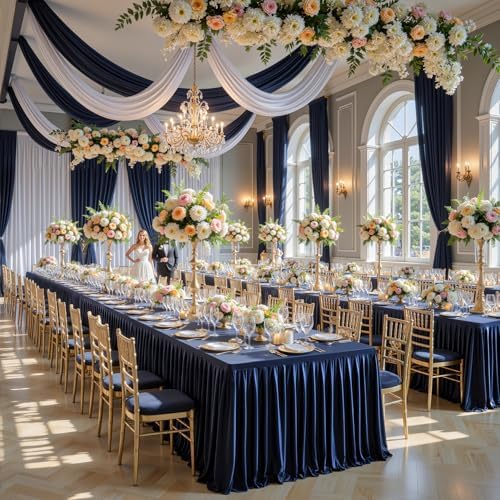 6 Pack Navy Blue Satin Table Clothes for 6 Foot Rectangle Tables - 6FT Wrinkle Resistant Glitter Rectangle Tablecloths, Party Table Covers for Wedding Banquet, Baby Shower, Birthday, Holiday Dinner - Image 2