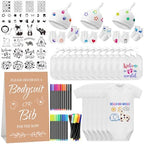 78PCS Baby Bib Bodysuit Baby Shower Set Baby Shower Game Sign Baby Feede Bib Newborn Bodysuit Fabric Marker by Unknown