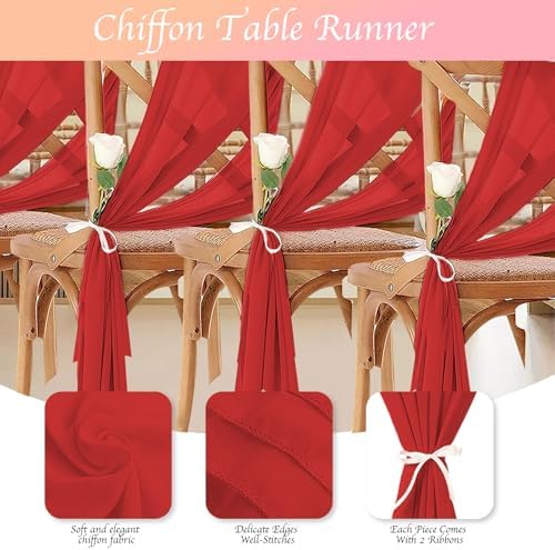 12 Pack Red Table Runner 10ft Romantic Chiffon Table Runner for Wedding Baby Shower and Birthday Party Cake Table Decorations(120 x 12 in) - Image 3