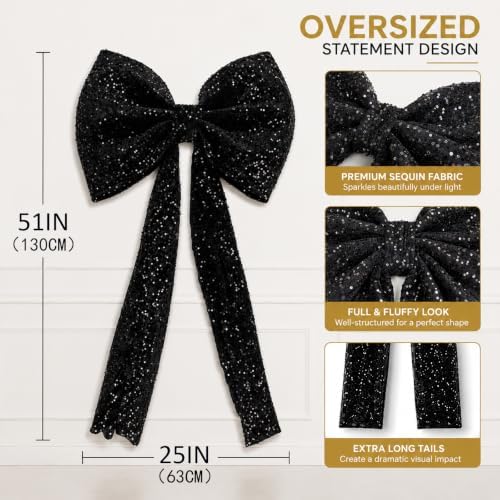 PartyPosh Oversized Black Velvet Sequin Bow 51"x25" - Image 2