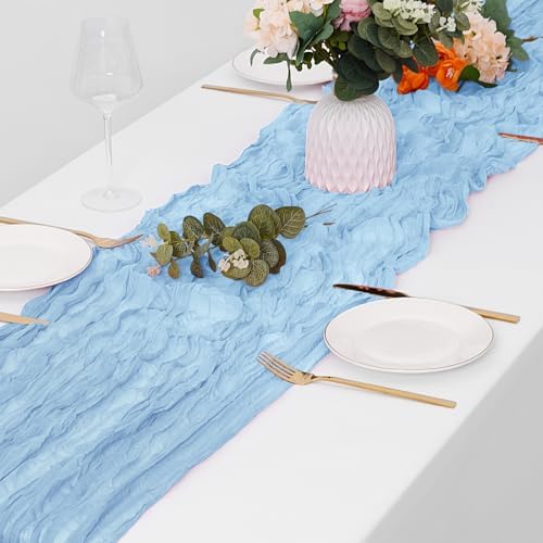 30 Pack Baby Blue Cheesecloth Table Runner 17 x 108 inch Cheese Cloth Table Runners 9ft Blue Table Runner Rustic Romantic Sheer Gauze Runner for Wedding Party Baby Shower Table Decoration - Image 4