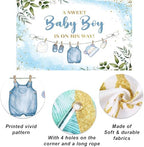 10x8ft Baby Shower Backdrop for Boy, A Sweet Baby Boy is On His Way Banner, Blue Greenery Baby Shower Decorations for Gender Reveal Party, Newborn Photo Background Photography Decor - Image 5