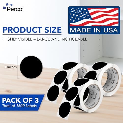 Perco Black Perforated Round Circle Dot Sticker 2-Inch Labels — 3 Rolls, 1,500 Stickers - Bold Branding, Logo Stickers, Warning & Instruction Labels, Strong Adhesive - Made in USA - Image 2