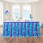 leegleri 14FT/168inch Mermaid Curly Willow Tulle Ruffle Table Skirt Rectangle Tables or Round Tables, Blue Tutu Table Skirt for Baby Shower Baby Shark Birthday Party by LeegleriTableSkirt