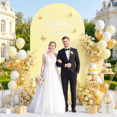 Yellow 7.2FT Stretchable Polyester & Spandex Arch Cover - Backdrop for Wedding, Baby Shower, Garden Decor, Chiara Stand Frame - Image 4