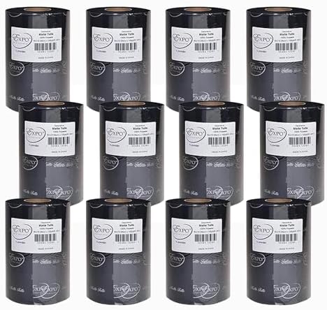Expo International Decorative Matte Tulle, Roll/Spool of 6” X 100 Yards, Lightweight Polyester Tulle Fabric for Tutus, Costumes, and Party Decorations, Washable, Easy-to-Use, Pack of 12, Black by ExpoInternational