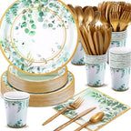 Ziliny 350 Pcs Sage Green Party Supplies Serves 50 Disposable Eucalyptus Paper Plates Napkins Cups Plastic Cutlery Tableware Set for Wedding Birthday Bridal Shower Tea Party Decoration by Ziliny