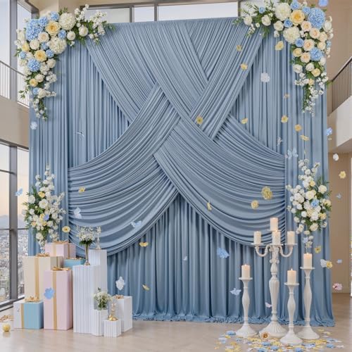 12ft x 10ft Dusty Blue Backdrop Curtains for Parties, Wrinkle Free 2 Panels Photo Backdrop Drapes Back Drop Cloth for Wedding Birthday Photography Background Decor - Image 4