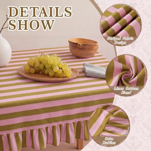Tudomro Striped Tablecloth, Rectangle, Olive, Dusty Rose, 52'' X 70'' - Image 3