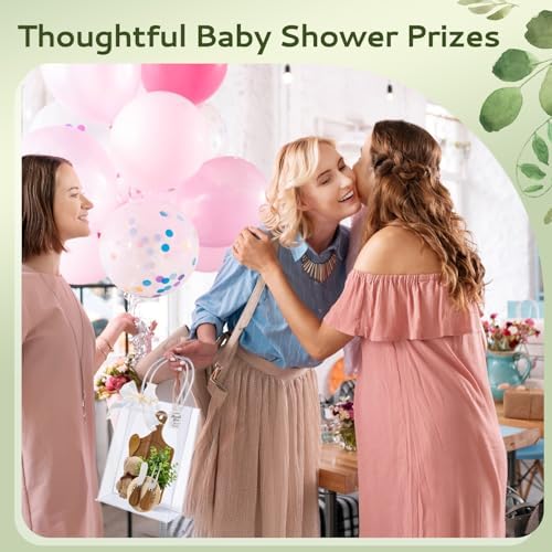 56Pcs Baby Shower Prizes for Game Winners Acacia Cheese Board Fork Butter Spreaders Coasters Towel Artificial Potted Plant Gift Bag for Baby Shower Bridal Shower Favors (6 Sets, Acacia Square Shaped) - Image 5