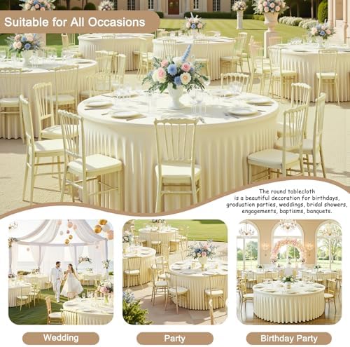 GALLETY 4 Pack Ivory Round Tablecloth for 5FT Round Tables, 120 inch Fitted Spandex Table Cloth with Skirt, Wrinkle Free & Stain Resistant Stretchy Table Cover for Birthday, Anniversary & Picnic - Image 4