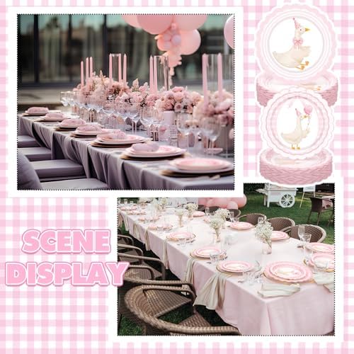Zhehao 350 Pcs One Silly Goose Birthday Party Tableware Set Scalloped Pink Bow Baby Shower Plates Cup Napkins Forks for Birthday Party Decorations Supplies for 50 Guests - Image 5