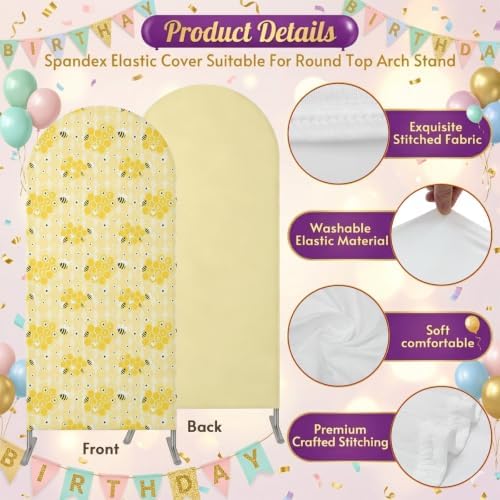 Cute Honeybee Arch Backdrop Cover 7.2 ft Yellow Honeycomb Love 2 Sided Wedding Arch Covers Stretchy Backdrop Round Top for Birthday, Party, Baby Shower Decorations - Image 3