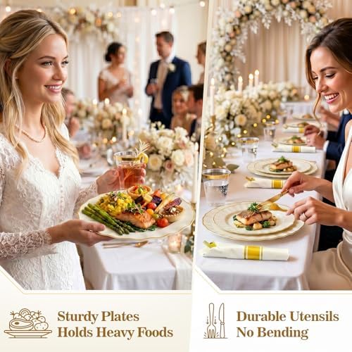 Glowserve Scalloped Plastic Plates Dinnerware Set 175 PCS for 25 Guests - Image 5