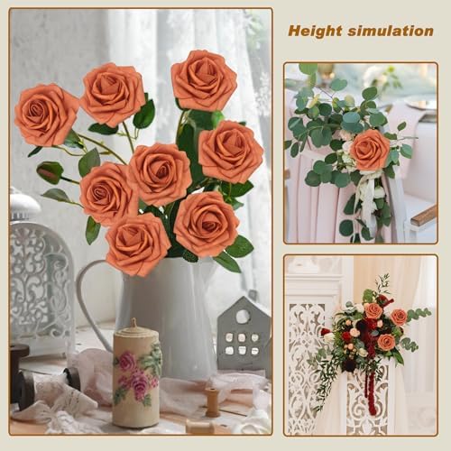 Artificial Flowers Realistic Roses, Real Looking Fake Roses with Stem for DIY Wedding Bouquets Centerpieces Bridal Shower Party Home Romantic Decorations (Burnt Orange, Regular 3" - 200pcs) - Image 4