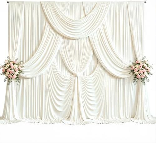 20ft x 10ft Ivory Backdrop Curtains, 4 Panels Cream Drapes for Backdrop - Image 4