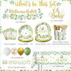 185Pcs cocomigo Sage Green Baby Shower Decorations Tableware Set, 25 Serves - Image 2