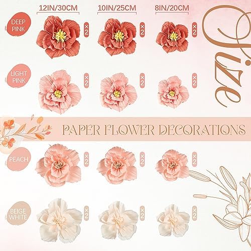 Cholemy 36 Pcs Tissue Paper Flowers, Crepe Paper Flowers Decorations 8" 10" 12" for Wedding Party Baby Bridal Shower Carnival Party Birthday Nursery Wall Decor (Assorted Color) - Image 2