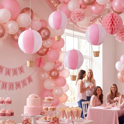 12 Sets 12" Hanging Hot Air Balloon Decortion, Pink - Image 5
