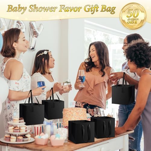 Windyun 50 Pcs Square Paper Gift Bags with Handle 10 x 10 x 10'' Large Favor Bag with DIY Thank You Tag for Wedding Christmas Bridal Shower Bridesmaid Birthday Party (Black) - Image 5