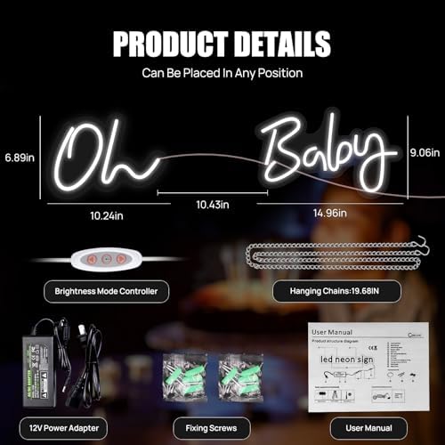Oh Baby Neon Signs - 25” X 10” Led Light Up Oh baby Sign for Backdrop Decor Baby Shower Wedding Birthday Gender Reveal Party Decorations - Image 2