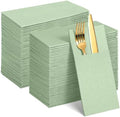 120 Pcs Sage Green Linen-Feel Paper Napkins with Built-in Flatware Pocket by NatNarr