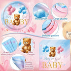 400 Pcs Bear Gender Reveal Party Supplies for 50 Guest, Blue Pink Baby - Image 3