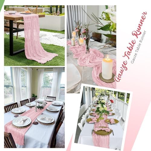 8 Pack Light Pink Cheesecloth Table Runners 20x120 Inch Gauze Table Runner Cheese Cloth 10FT Pink Table Runner Rustic Sheer Runner for Wedding Birthday Party Baby Shower Table Decor - Image 5