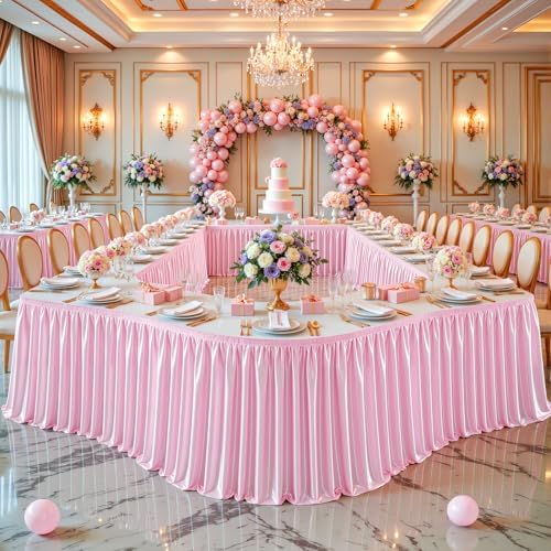 17ft Baby Pink Satin Table Skirt for Rectangle Table Teacher Desk Skirt by PartyTalk