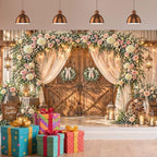 20x10ft Rustic Wedding Backdrop Floral Wooden Barn Door Photo Background - Image 3