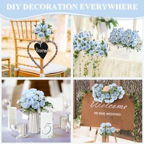 8 Bundles Artificial Peony Centerpiece Flowers,Blue - Image 3
