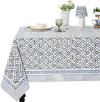 Ridhi Light Steel Blue Hand Block Print Cotton Tablecloth 108 x 60 Inch by Ridhi