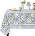 Ridhi Light Steel Blue Hand Block Print Cotton Tablecloth 140 x 72 Inch by Ridhi