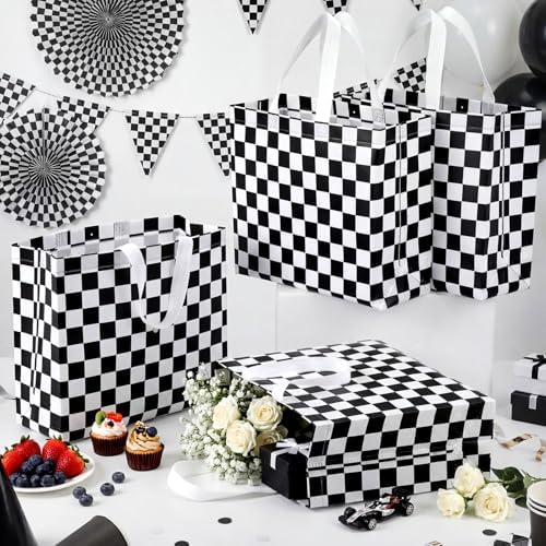 Abbylike 30 Pcs Checkered Racing Gift Bags Bulk, Large Reusable Tote Bags - Image 5