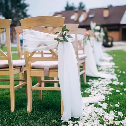 White Chair Sashes for Wedding: 48 Packs 8ft Long Sheer Fabric Chair Covers - Party Banquet Ceremony Chair Decorations - Image 2