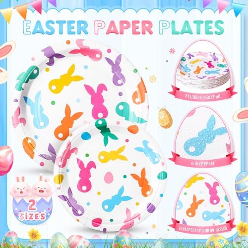 Honeydak 210 Pcs Easter Plates and Napkins Serve 30 Pastel Colorful Bunny 7" and 9" Rabbit Plates Napkins and Forks Tableware for Spring Holiday Easter Party Table Decor Supplies - Image 4