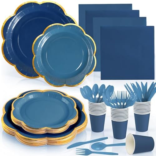 350Pcs Navy Blue Paper Plates and Napkins Party Supplies for 50 Guests by OuMuaMua