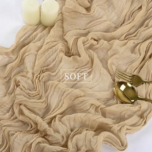 Sand 12 Pieces 35 x 120 Inches Long Cheesecloth Table Runner Gauze Fabric 10Ft Boho Table Runner Rustic Sheer Runner for Wedding Baby Bridal Shower Birthday Holiday Party Table Arbor Decor (Sand) - Image 4