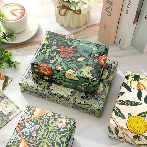 JarThenaAMCS 12 Sheets Retro Floral Wrapping Paper -Not Roll- Vintage Flower Bird Lemon Gift Wrap Paper Folded Flat Art Sheet for DIY Crafts Wedding Baby Shower Birthday, 19.7 x 27.6 Inch (Pack of 3) - Image 5