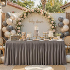1 Pack Natural Rectangle Table Clothes for 8 Foot Tables, Polyester Wrinkle Free Fitted Tablecloths 8ft Stretch Table Cover with Skirt for Wedding, Birthday, Parties, Trade Show, Craft Show - Image 5
