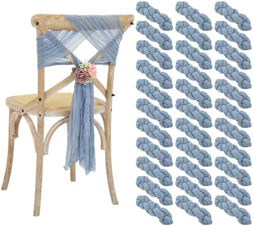 50 PCS Cheesecloth Chair Sashes Bows Wedding Aisle Decorations Chair Ribbon Ties Back Sash for Wedding Party Events Banquet Chair Cover Decoration (Dusty Blue) by Lumaycens
