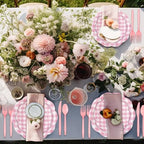 Funnymoom 400 Pcs Gingham Party Supplies for 50 Guests Pink and White Paper Plates and Napkins Knives Spoon Fork Cup Disposable Checkered Dinner Party Set Cutlery for Baby Shower Wedding Favor - Image 5
